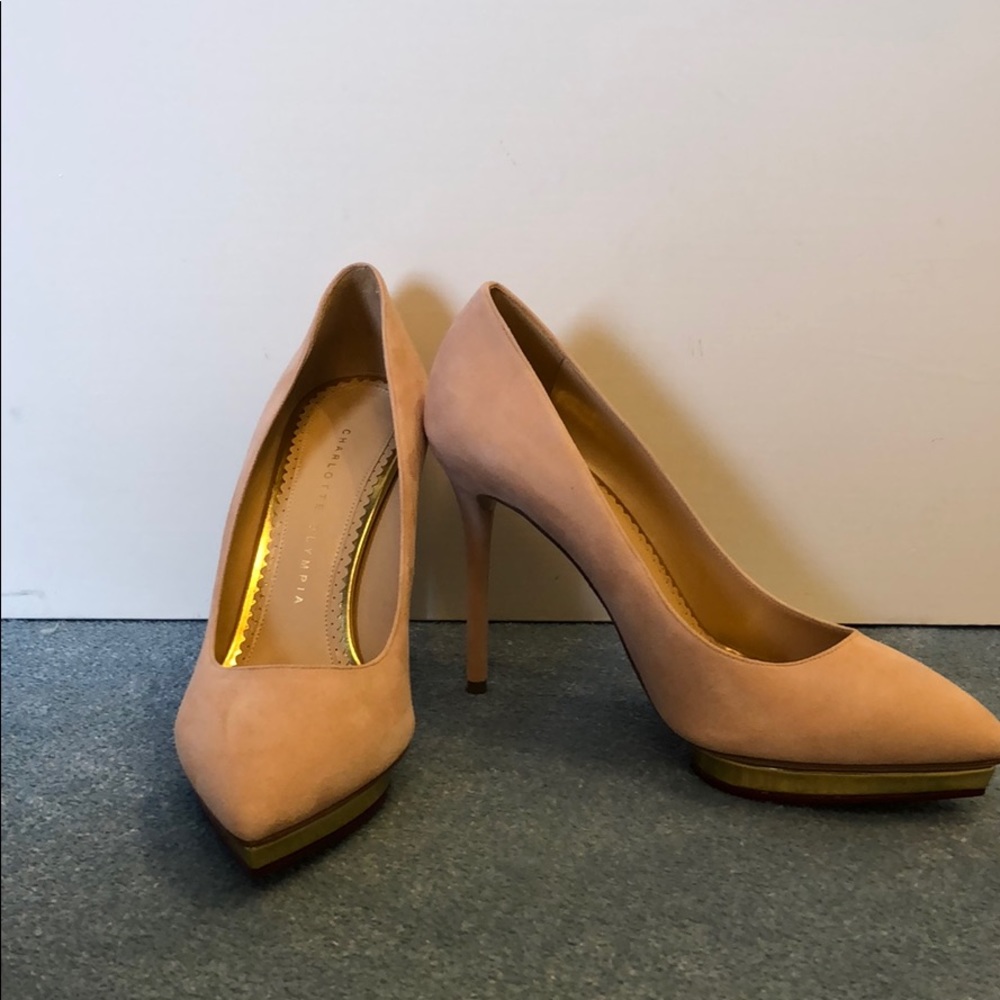 Nude Suede Charlotte Olympia Pumps